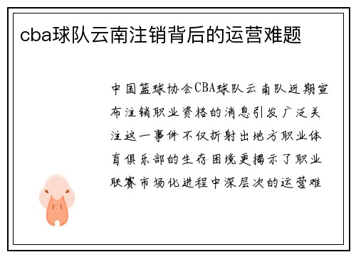 cba球队云南注销背后的运营难题