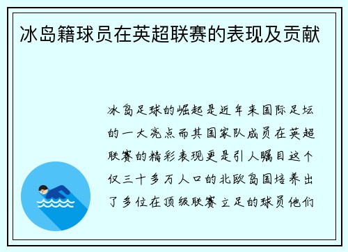 冰岛籍球员在英超联赛的表现及贡献